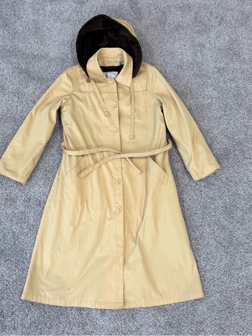 London Fog Butter Yellow Removable Lining And Hoodie Belt Trench Coat Women US14
